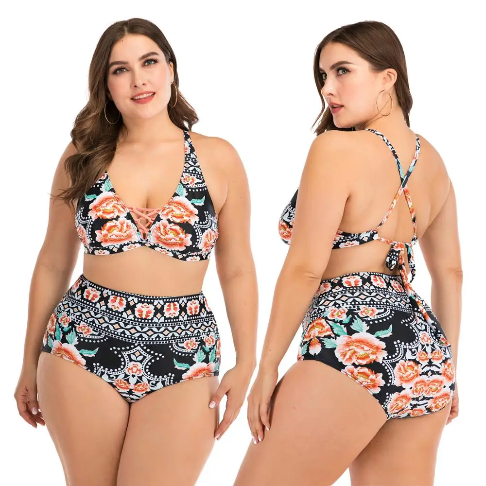

Swimwear Large Size Woman Swimsuit 4xl Two Piece Sexy Push Up Women's Swimsuit 2020 Tankini Women Two Piece Swimsuit Ladies Gray