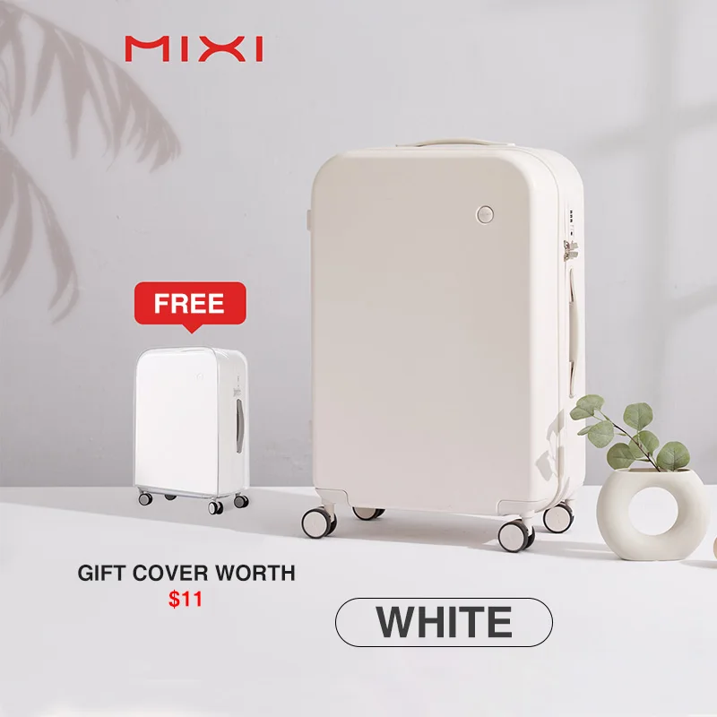 Mixi PC Men Women Luggage Suitcase Travel Trolley Case Mute Spinner Wheels Rolling Luggage Case TSA Lock Carry Ons M9236 - Цвет: Off White