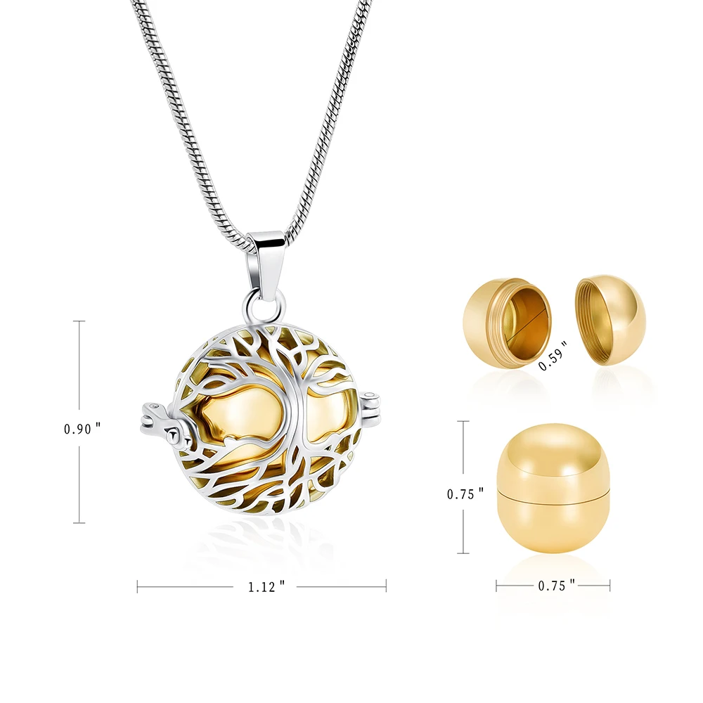 LKJ01 Golden Inner Ball Urn Ashes Holder Keepsake Jewelry Men Women Stainless Steel Cremation Necklace Tree of Life Hollow Cover | Украшения