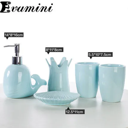 

5pcs Porcelain Bathroom Set European Bathroom Ceramic Liquid Soap Dispenser Porcelain Soap Toothbrush Holder Home Decoration