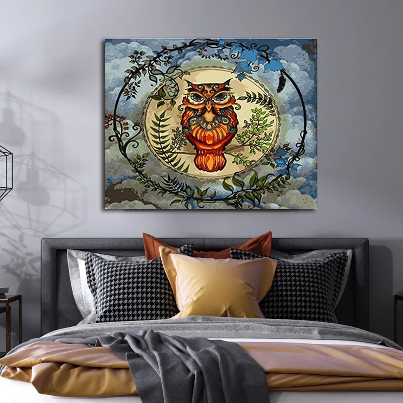 DIY картинки для раскраски по номерам с изображением совы рисунок Рельеф Живопись