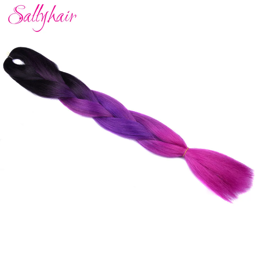 Sallyhair, 24 дюйма, Омбре, плетение волос, 2 тона, черный, винно-красный цвет, огромные косички, высокотемпературное волокно, синтетические волосы для наращивания - Цвет: #613