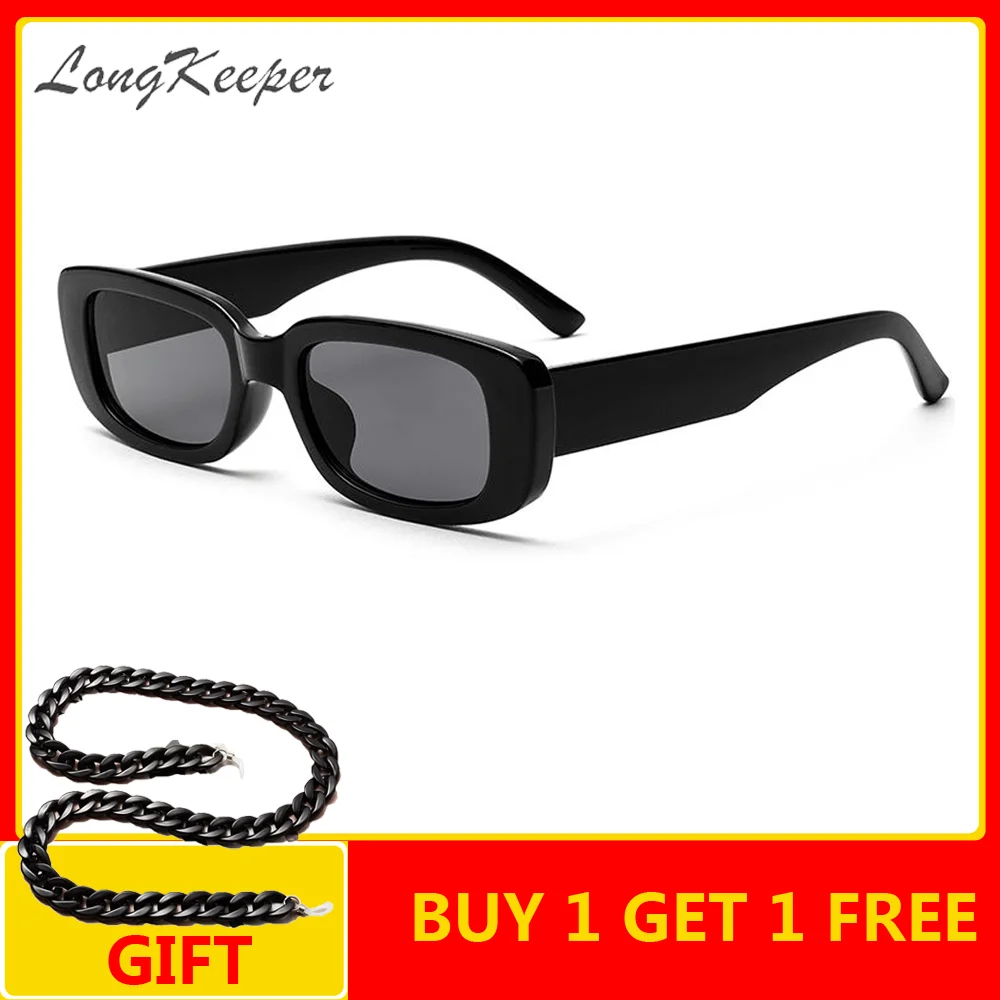 

LongKeeper Ins Hot Rectangle Sunglasses Women Men Fashion Black Frame Eyewear UV Protection Lens Gift Brand Oculos Feminino