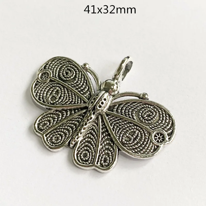 

6Pcs/Lot 41x32mm Butterfly Charms Tibetan Silver Color Tone Pendant Making For Diy Women Necklace Handmade Crafts Accessories