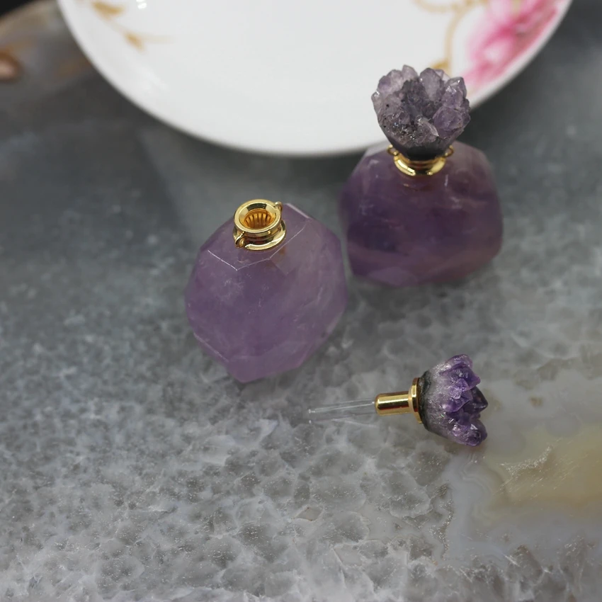 Новинка! Geode Druzy шапки аметисты Подвески флаконы духов, Фиолетовый Стразы камень эфирное масло колье аромараспылитель подвески ювелирные изделия