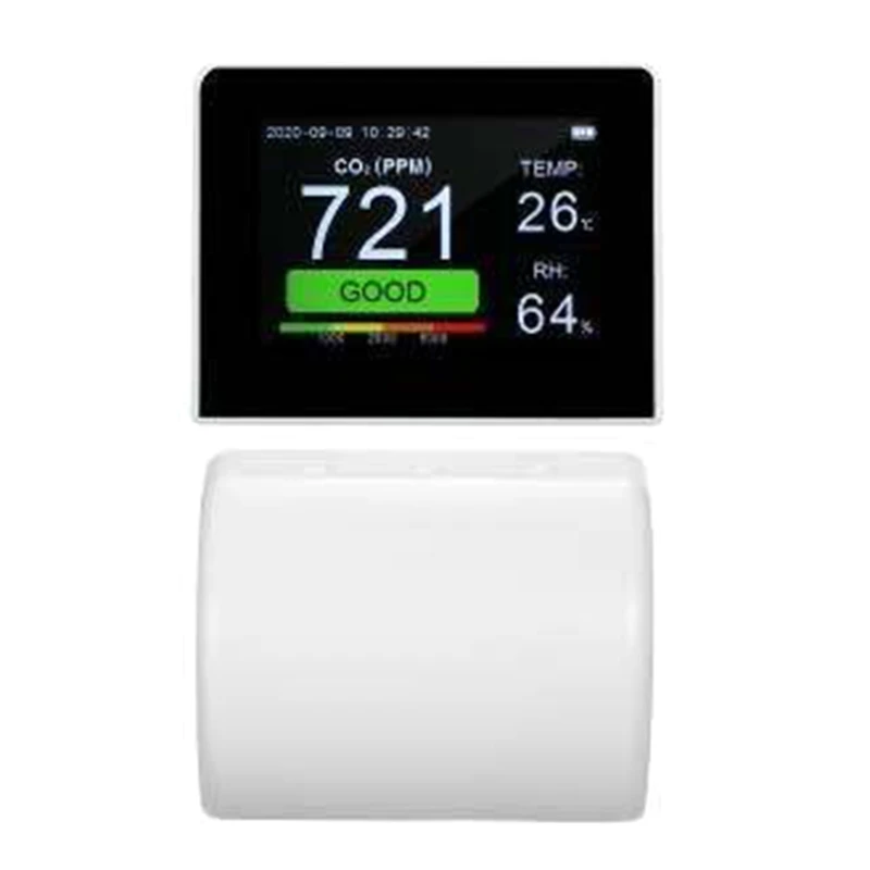 

Indoor CO2 Meter with 3.2 In Color Screen Temperature & Relative Humidity Meter 160° Viewing Angle Air Quality Tester