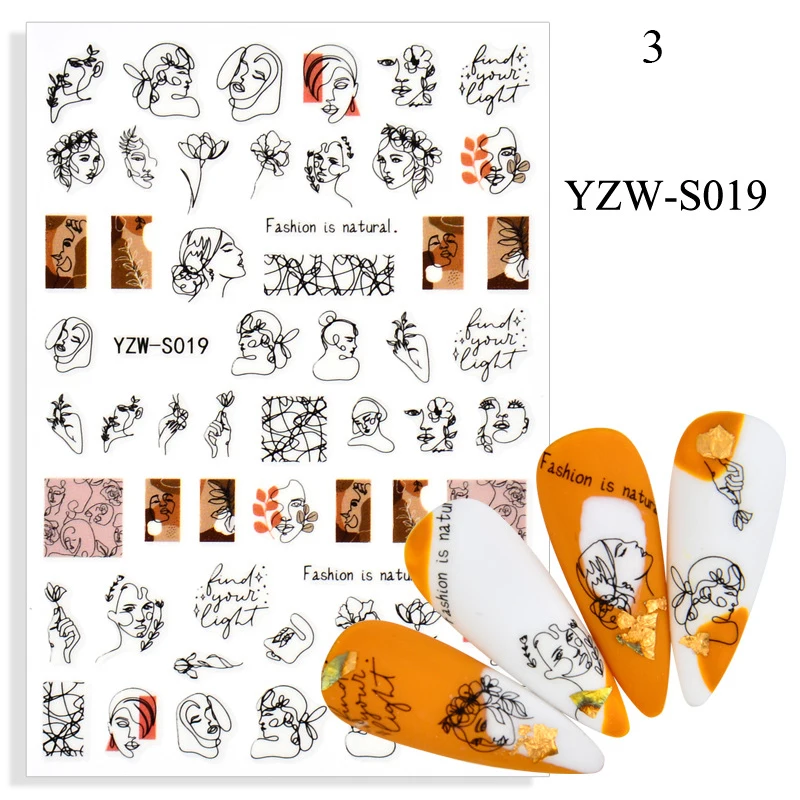 

3D Plaster Statue Stickers For Nails Abstract Lady Face Mix Patterns Sliders Nail Art Decora Manicure Self Adhesive DIY Decal