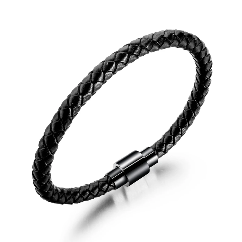 

Black PU Leather Bracelet Homme Simple Design Bangles for Men Fashion Metal Jewelry and Accessories Rope цепочка мужская 2021
