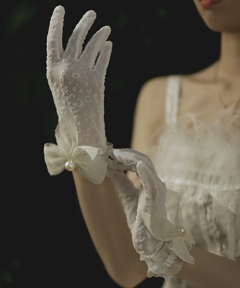 

Bride gloves bowknot is great pearl wedding dress gloves wedding photo taking pictures, 1085