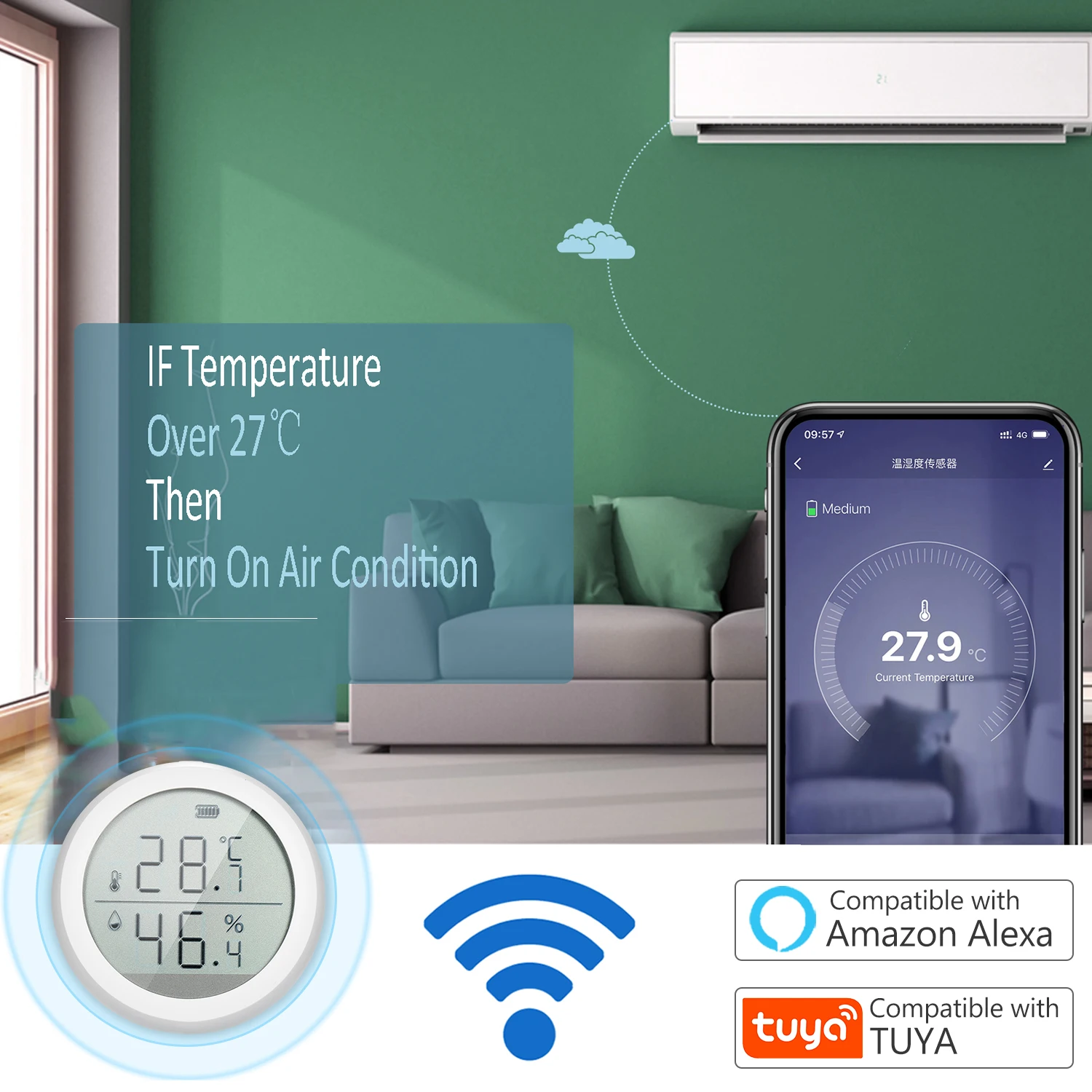 

ZigBee Temperature And Humidity Sensor Smart Home Temperature Display Smart Life APP Control Work With Alexa Google Home