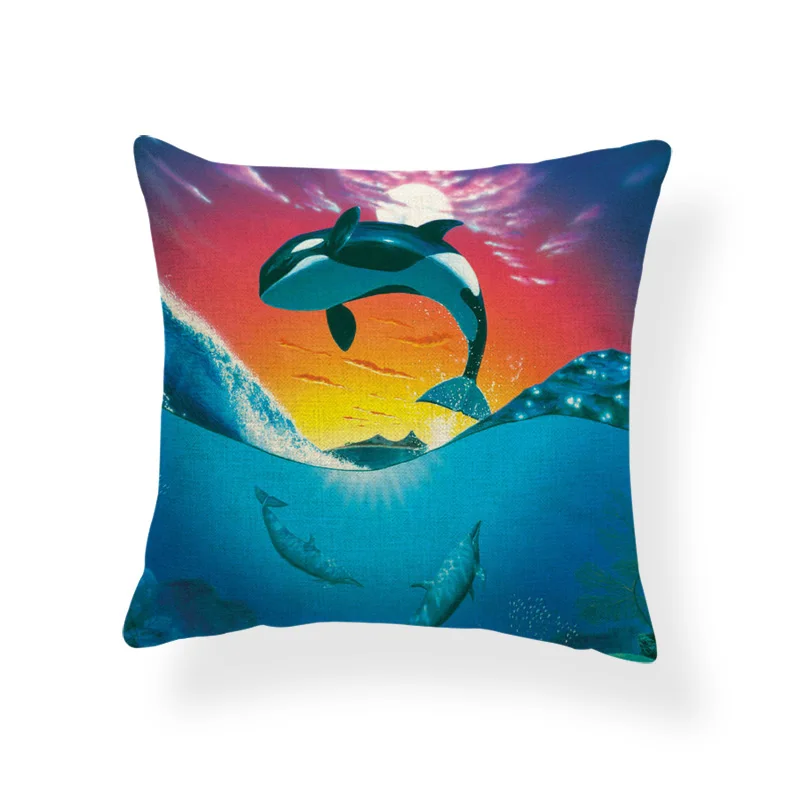 Забавная мультяшная подушка синий кит дельфин морская черепаха морское животное
