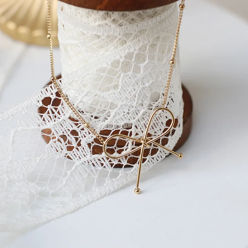 Amaiyllis 18K золотое ожерелье бант до ключиц шариковая цепочка минималистичные