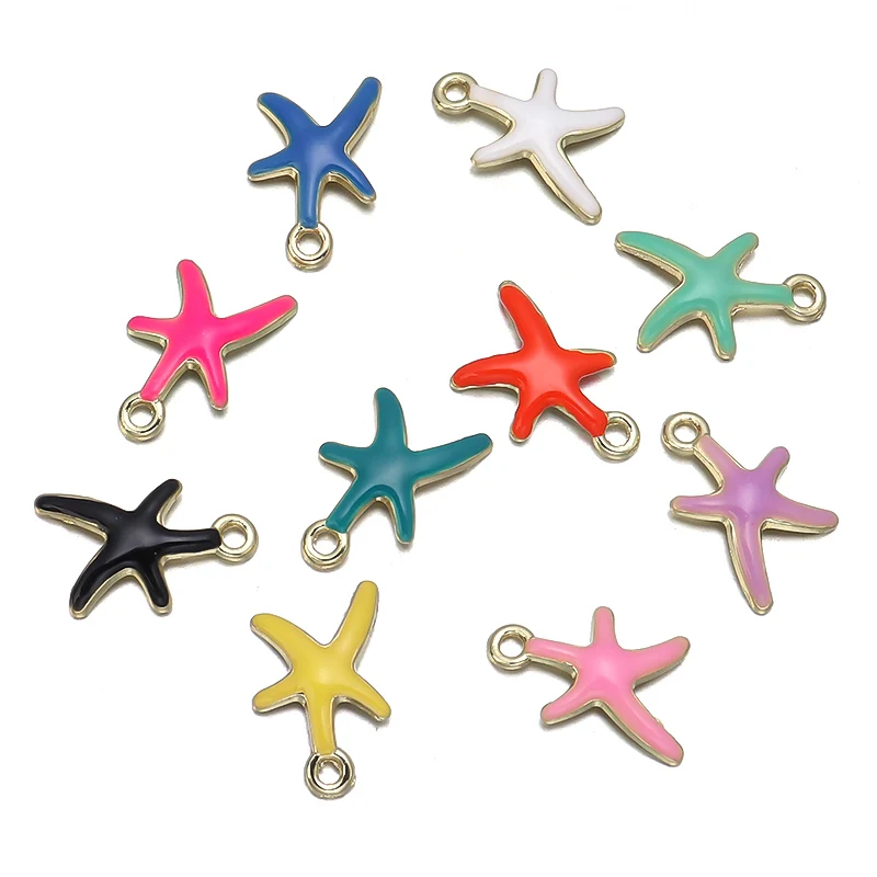 

10pcs Candy Color Starfish Charm Gold Plated Enamel Ocean Charms For Anklet Bracelet Necklace Jewelry Making Accessories