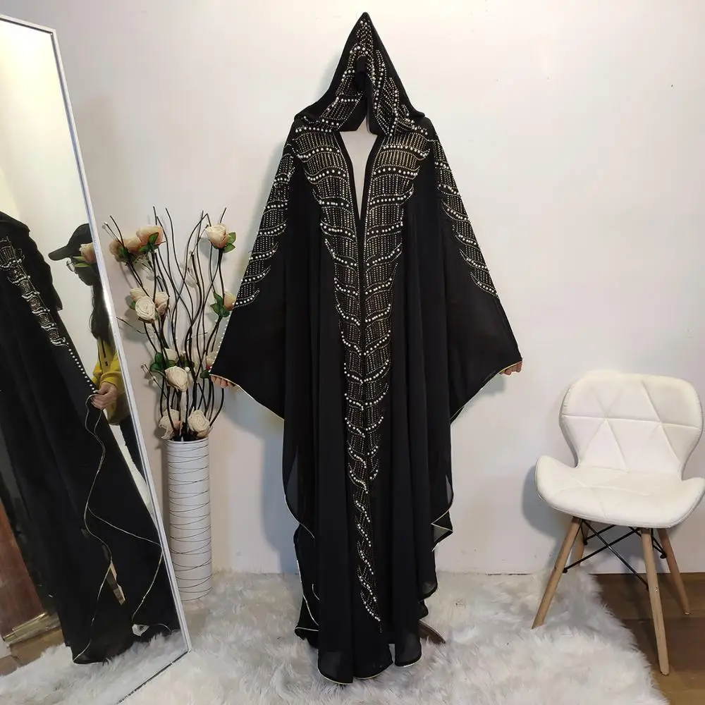 African Dresses for Women Abaya Chiffon Batwing Sequins Pearls Beading Dashiki Islam Dubai Arabia Dress Robe