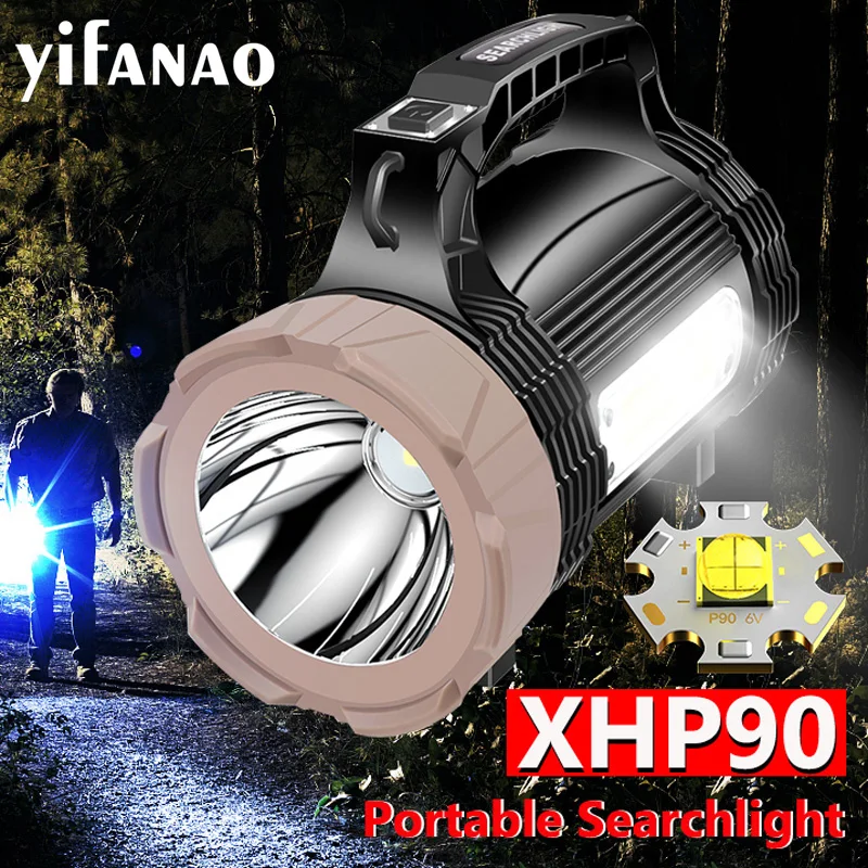 저렴한 휴대용 XHP90.2 LED 손전등, USB 충전식 서치라이트 방수 스포트라이트 COB 낚시 랜턴, 강력한 플래시라이트