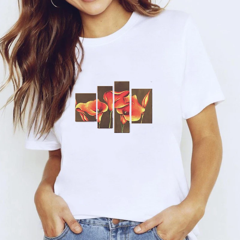 

Art Abstract T-shirts Women's T-shirt for Girls Summer Short Sleeve Tee Women-clothing With Sleeves Off White Tops Woman Vintage
