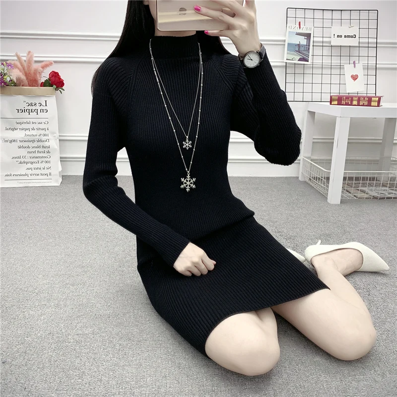 

1353432 [room 2, side row, No. 3 down] real shot new half high collar medium long solid color Pullover sweater 2019jd