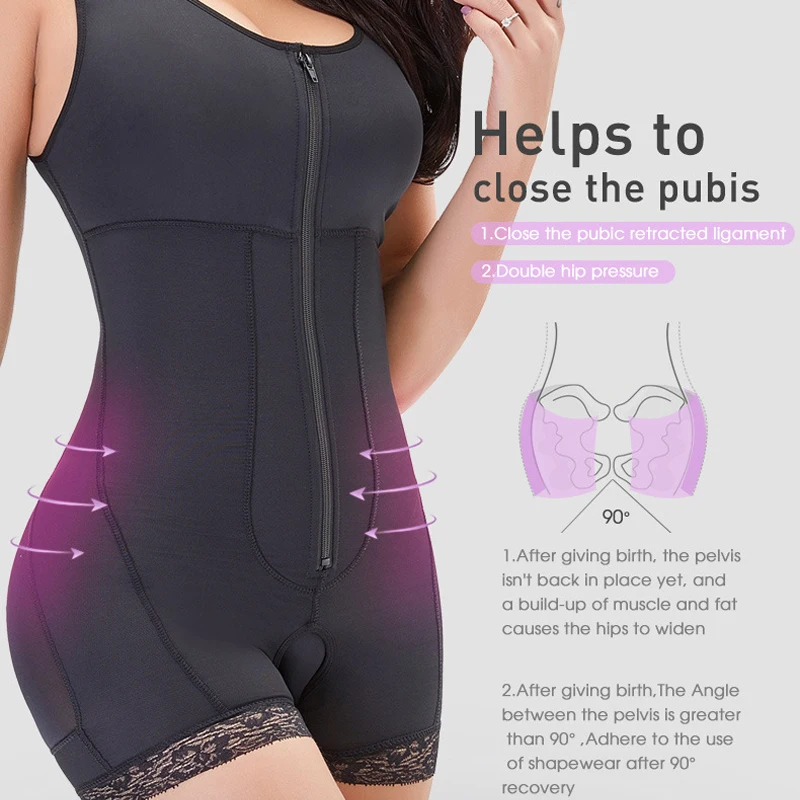 

Postpartum Body Shaper Zipper Abdomen Waist Trainer Plus Size Butt Lifter Panties Fat Burning Bodysuit Afslankslip Hoge Taille
