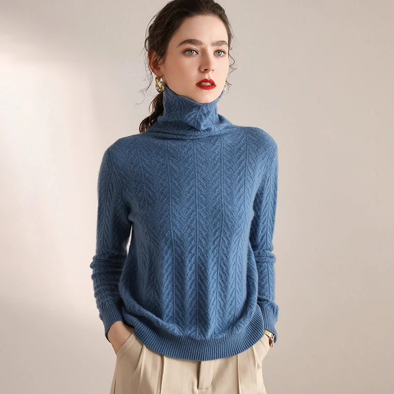 Осень зима длинный рукав водолазка теплый утолщение Женский свитер 100% кашемир