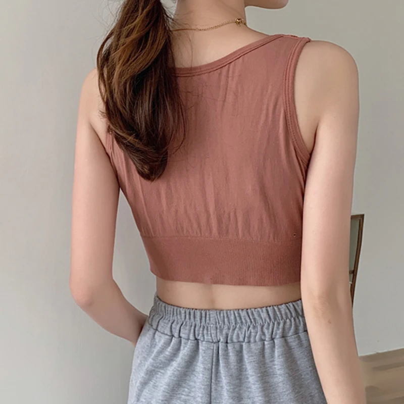 

LJSXLS Fashion Women Sexy Tanks Summer White O-Neck Sleeveless Camisole Women Tube Top Movement Short Clothes Ladies Crop Tops