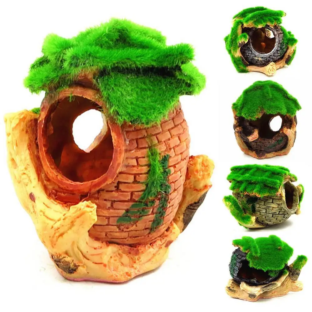 

50% Hot Sales!!! Resin Simulation Moss Vase Shelter House Aquarium Fish Tank Landscaping Decor