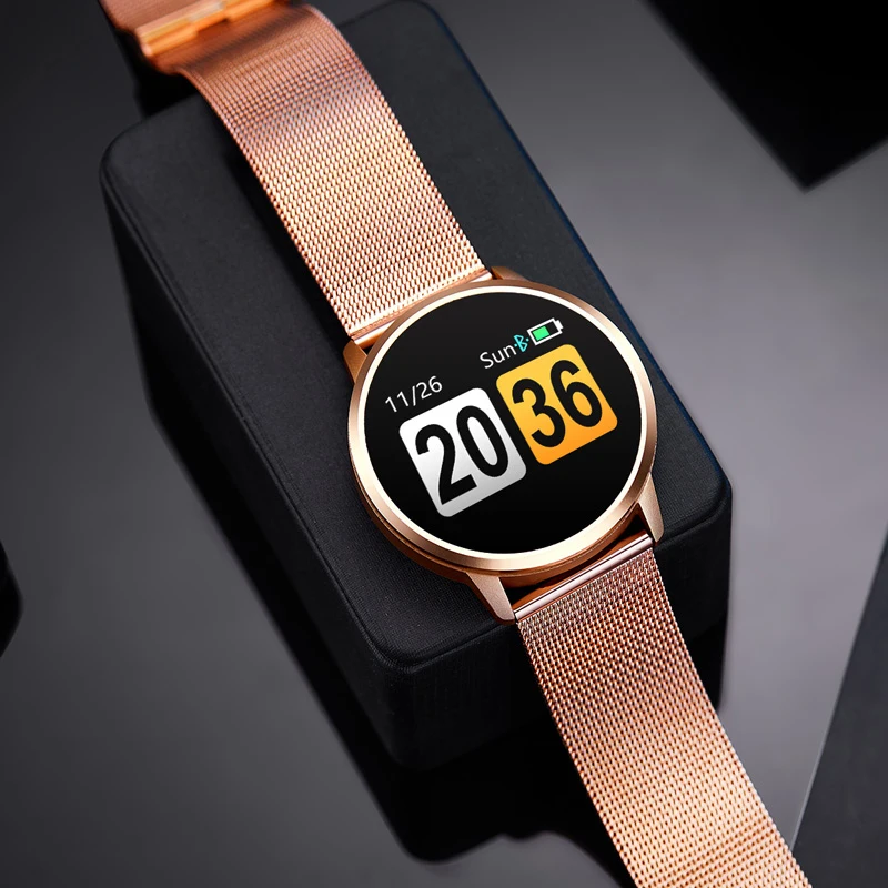 Rose Gold Steel Обновленные Смарт-часы BELOONG Q8 из розового золота, модная электроника для мужчин и женщин, водонепроницаемый спортивный трекер, фитнес-браслет, умные часы - Цвет: Rose Gold Steel