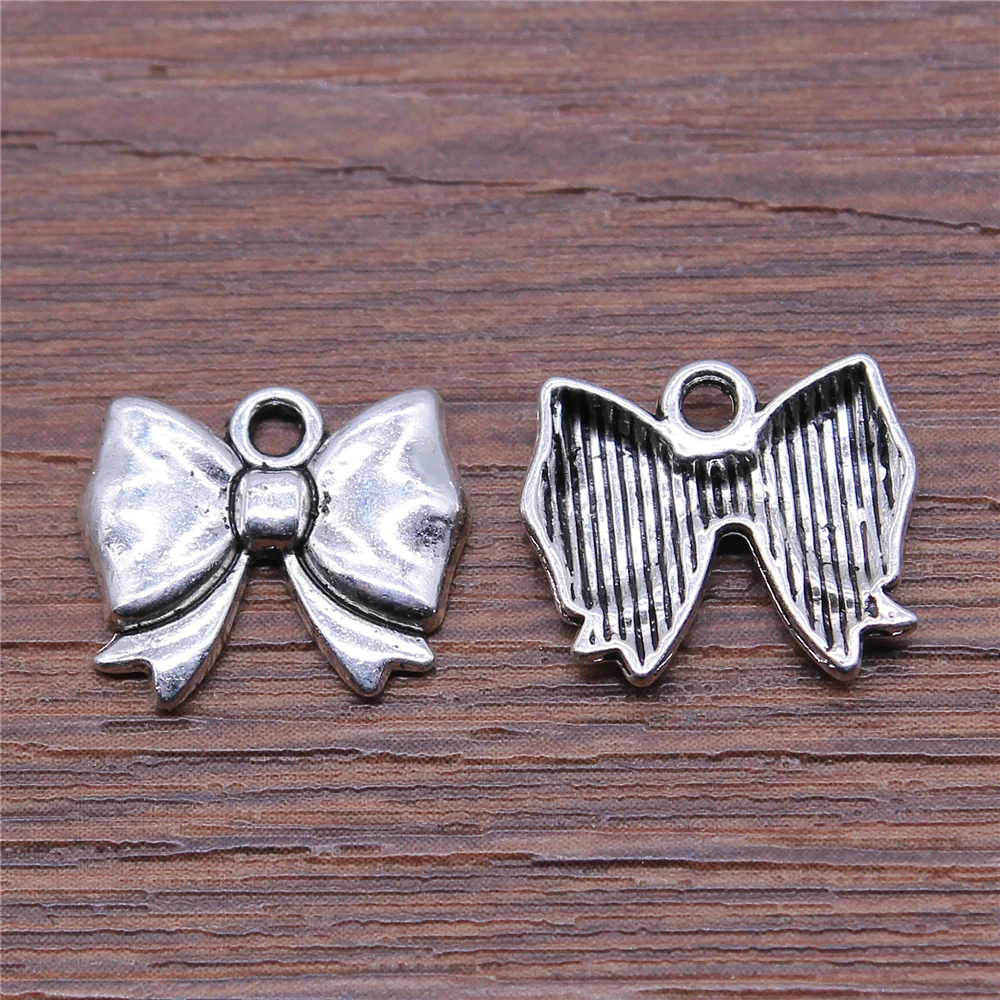 

40pcs 12x15mm Bow Pendant Charms Antique Silver Color For DIY Jewelry Making Zinc Alloy Jewelry Findings