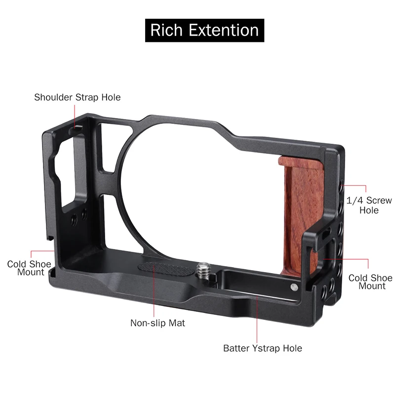 

UURig C-G7X III Vlog Camera Cage for Canon G7X Mark III Aluminum Alloy Cage with Wooden Handle