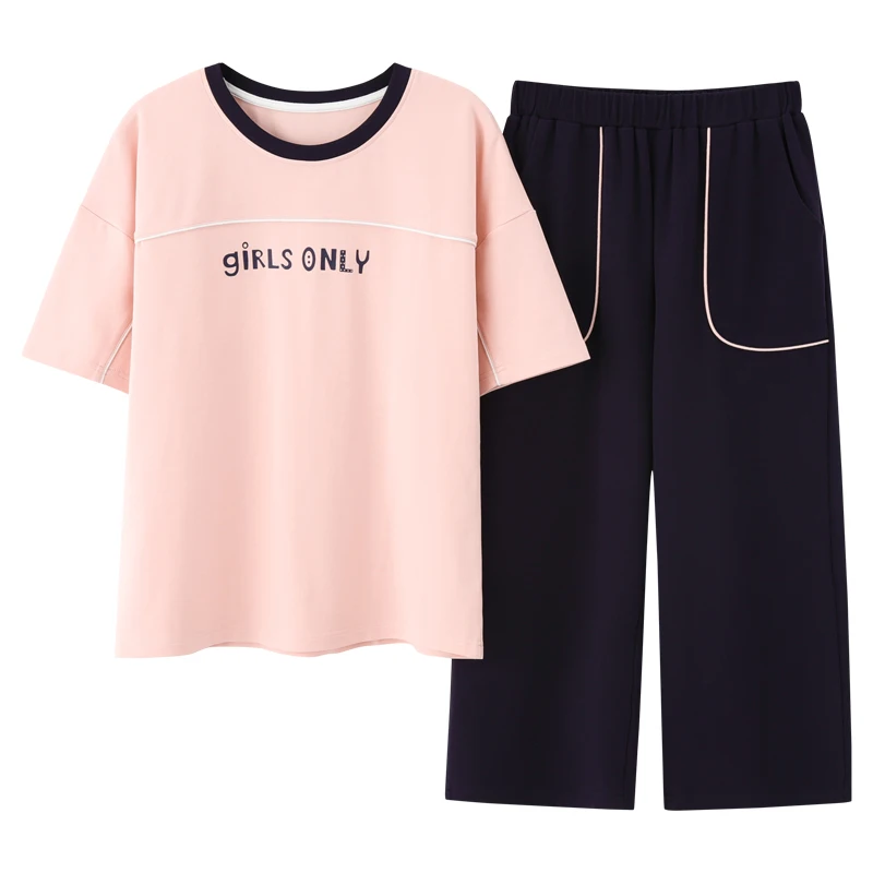 Женский пижамный комплект с коротким рукавом 100% хлопок одежда для сна девочек