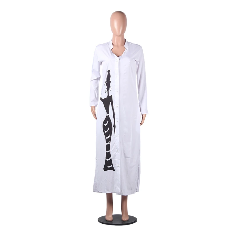 Женское длинное платье рубашка с V образным вырезом и длинным рукавом|Женские