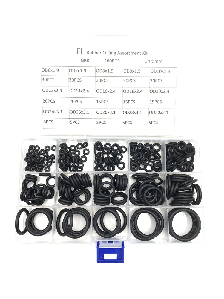 

Набор уплотнительных колец 260 шт./лот, черное резиновое уплотнительное кольцо в ассортименте, 15 размеров, с пластиковой коробкой, резиновая ...