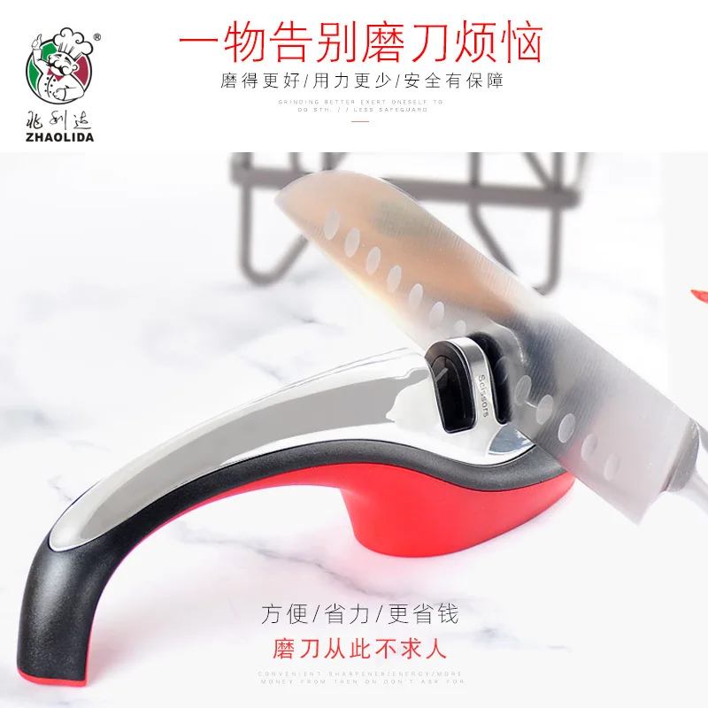 

Новая быстрая точилка для ножей, домашняя точилка из нержавеющей стали высокого качества с тремя отверстиями, точильный камень, острые кухо...