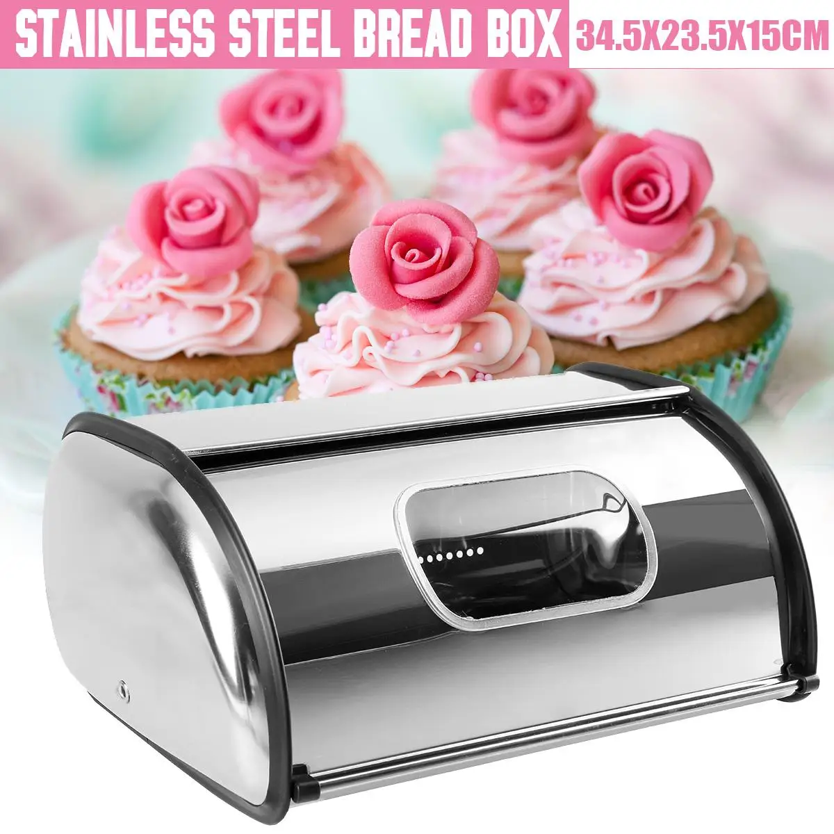 

Roll Top Bread Box Storage Bin Keeper Stainless Steel Food Storage Container Kitchen Pastry Bread Baking Holder Kitchen Supplies