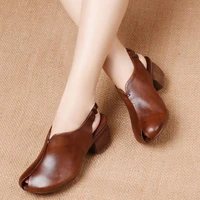 womens sandals 2020 genuine leather ladies sandal comfortable fish mouth summer shoes for women middle heel soft shoes