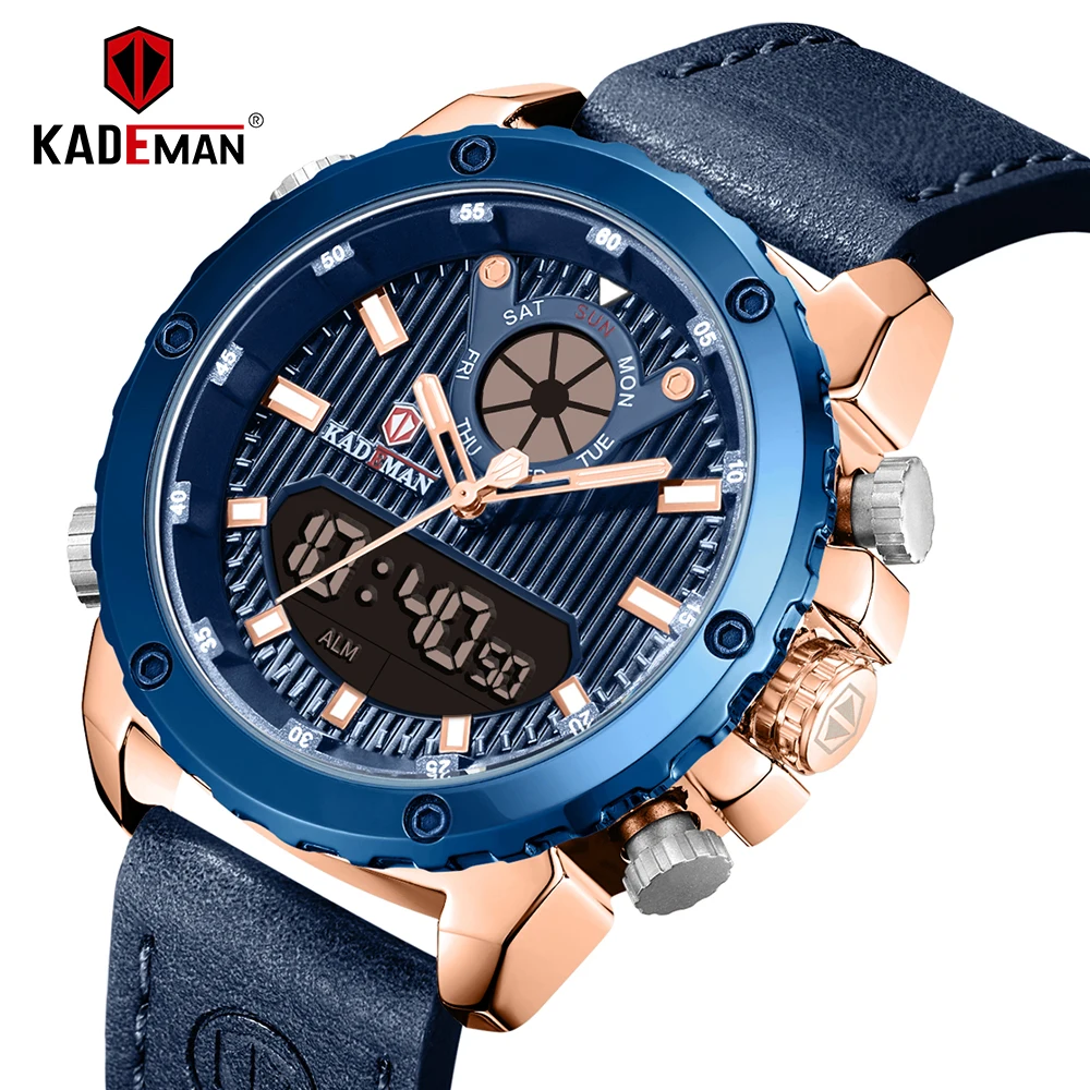 

KADEMAN New Watch Men Fashion Sport Quartz Men Watch Top Luxury Brand Date Alarm Leather Strap Waterproof 3ATM Relogio Masculino