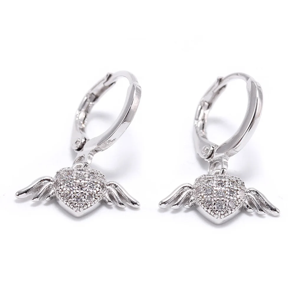 Маленькие модные серьги подвески с кубическим цирконием в форме сердца и ангела