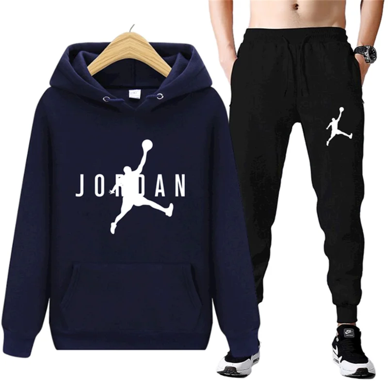 

Hot sale track suit men's fashion hoodie men's suit men's sweatshirt + sweatpants spring and autumn hooded pullover 2-piece set