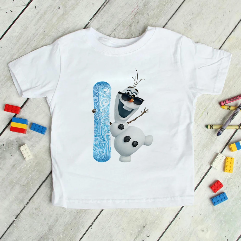 Olaf of Skiing T-shirt Top Frozen II T Shirt Children Tshirt Loose White Short Sleeve Girls New Kids Generation Harajuku Tee