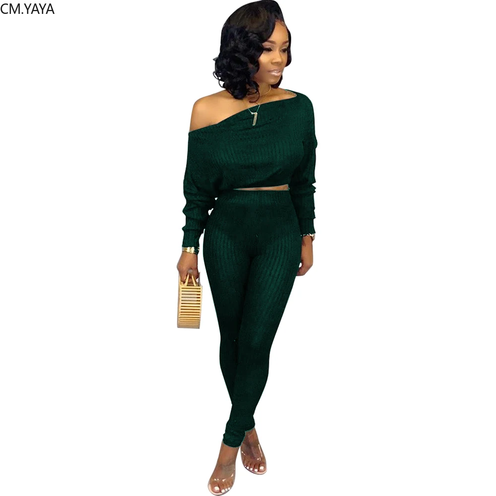 Осенний вязаный Однотонный женский комплект свитер с открытыми плечами и