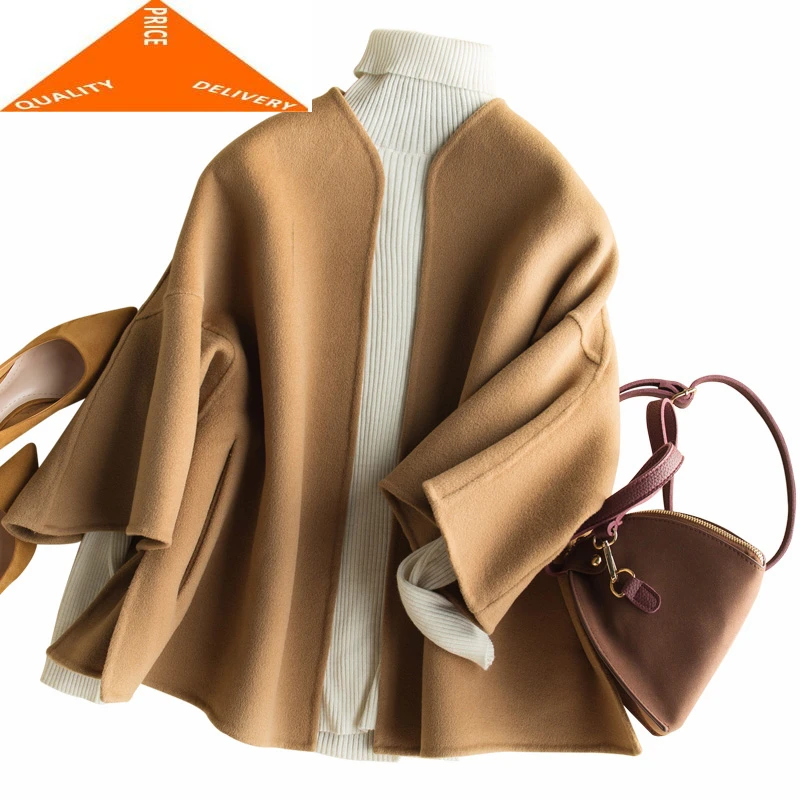 Женское шерстяное пальто элегантное на осень и зиму 100% Корейская винтажная