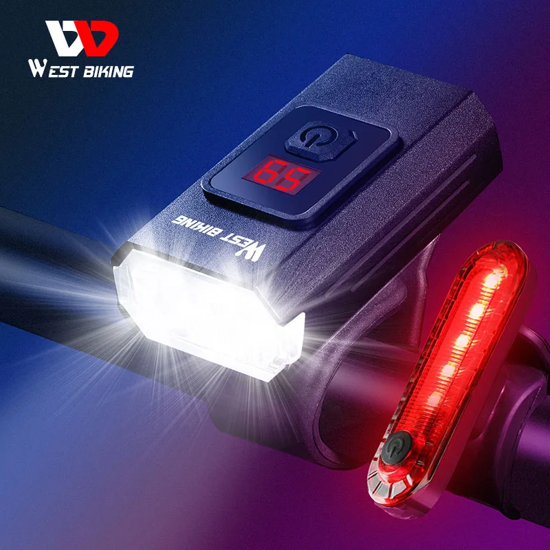 

WEST BIKING 350 Lumens Bike Light With Battery Display USB Rechargeable Headlight Waterproof LED Cycling Front Rear Lamp