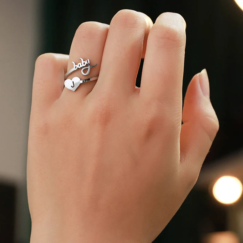 

Personalized Custom Double Name Ring Stainless Steel Adjustable Letter Nameplate Ring For Couple Women Jewelry Wedding Gifts