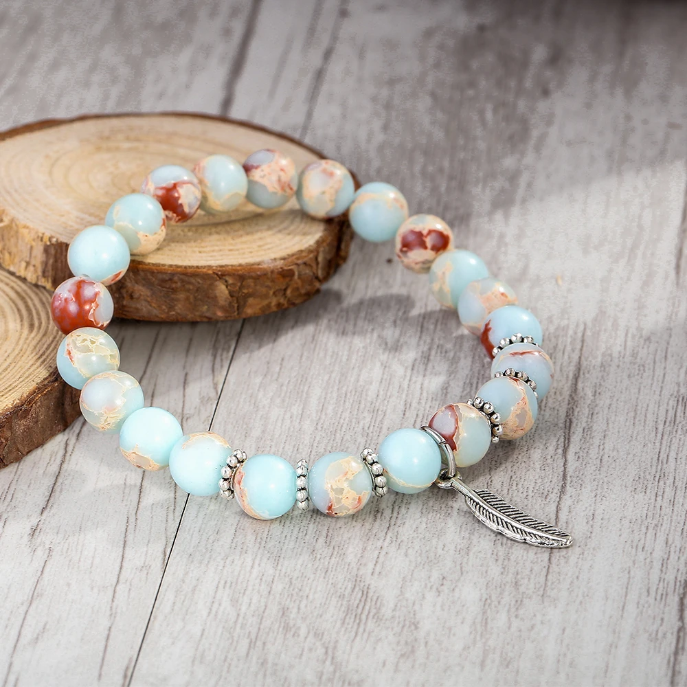 Браслет с бусинами из агалматолит 8 мм браслет перьями простое уникальное