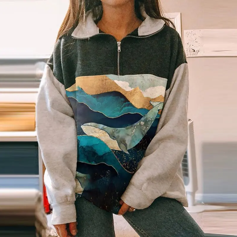 

Fashion Zipper Printed Long Sleeve Top for Women's Wear in Winter Hoodie Fashion and Casual