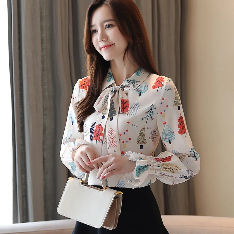 Корейская мода женская элегантная шифоновая блузка женские блузки с длинными