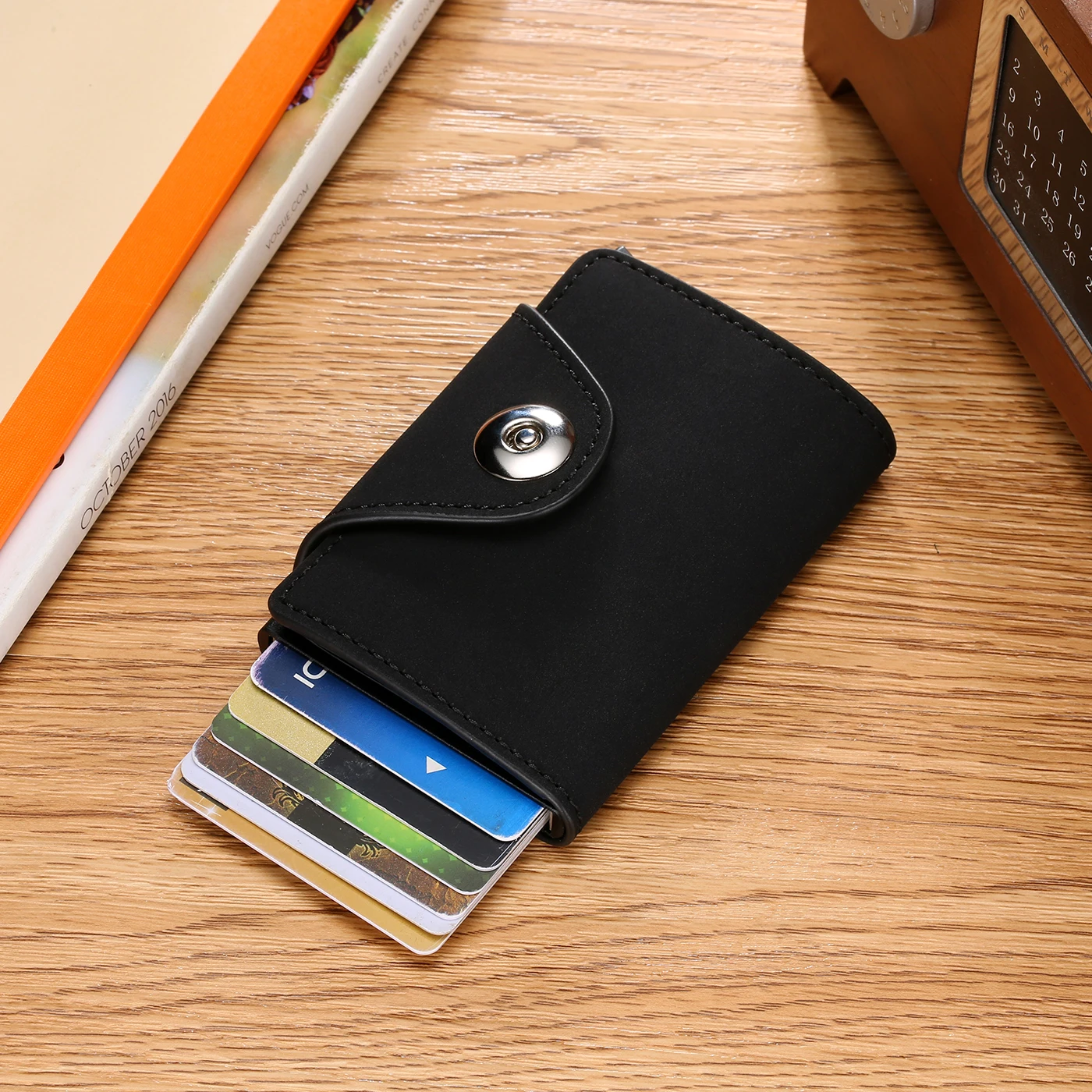 BYCOBECY RFID бизнес-держатель для карт с застежкой для мужчин и женщин, кошелек для ID карт из искусственной кожи, всплывающий клатч, высококачественный чехол
