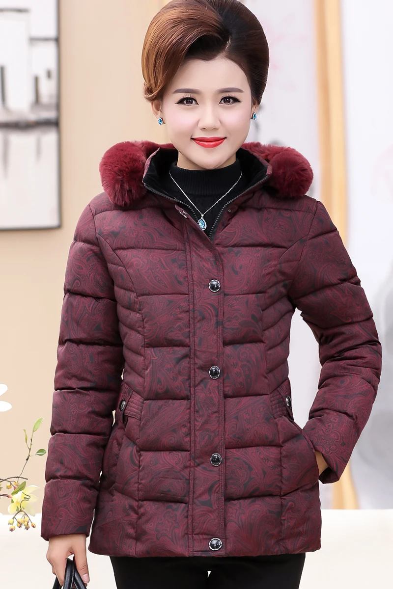 Jackets winter womens mother winter coat cotton solid color slim clothes down cotton padded middle-aged women winter coat