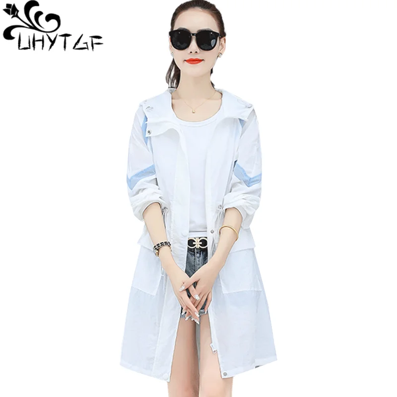 

Уличная дышащая Солнцезащитная одежда UHYTGF, женская тонкая летняя куртка с длинным рукавом, с капюшоном и защитой от УФ-лучей, верх, пальто 1697