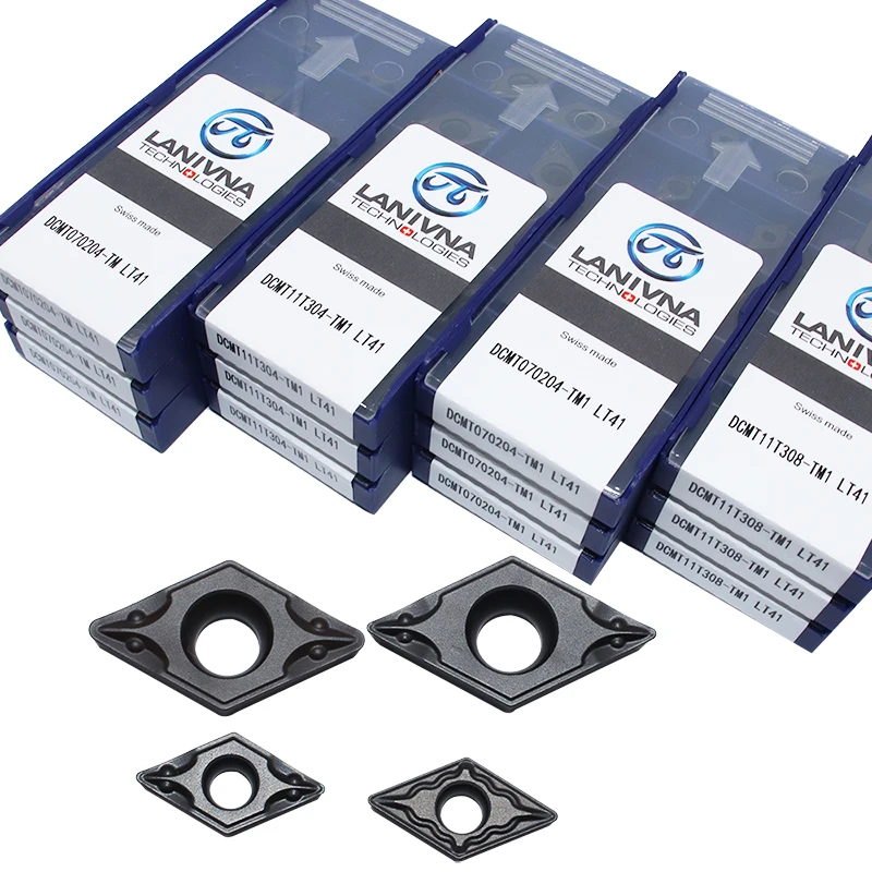 

DCMT070204-TM DCMT11T304-TM1 DCMT070204-TM1 DCMT11T308-TM1 LT41 Твердосплавные вставки Внутренний токарный инструмент Токарный инструмент с ЧПУ DCMT