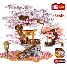 City Friends Street View Idea Sakura Stall Inari Shrine Bricks Cherry Blossom Landscape House Building Blocks Toys for Kids